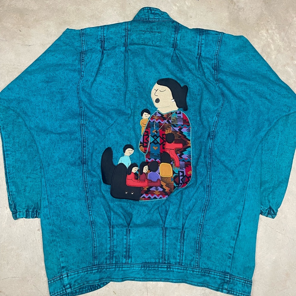 Vintage Native Inuit Storyteller Patchwork Denim … - image 1